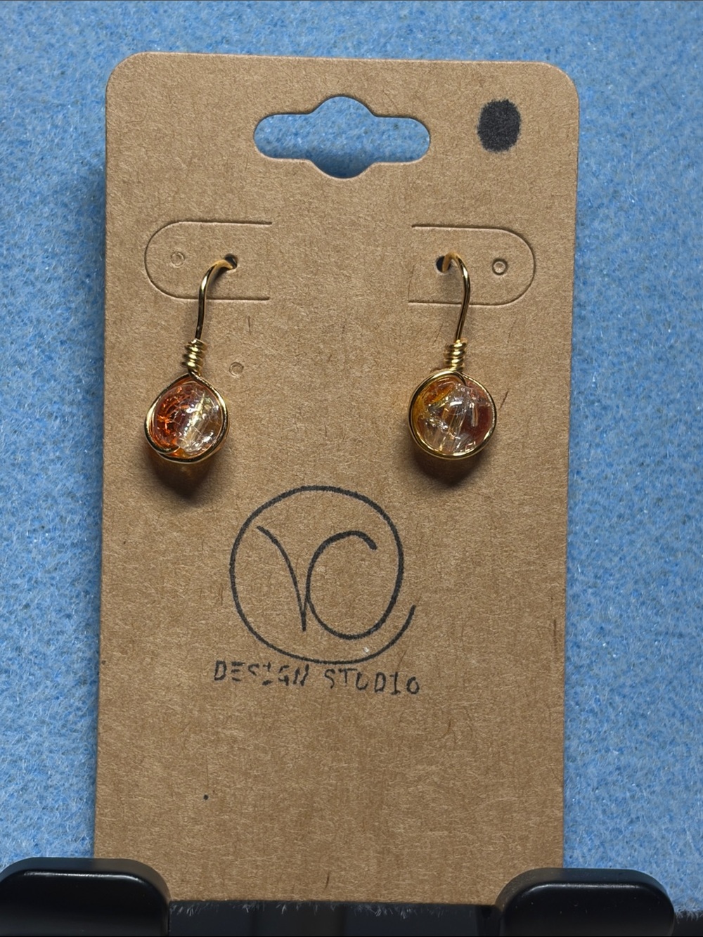 Gold Wire Wrapped Amber Drop Earrings